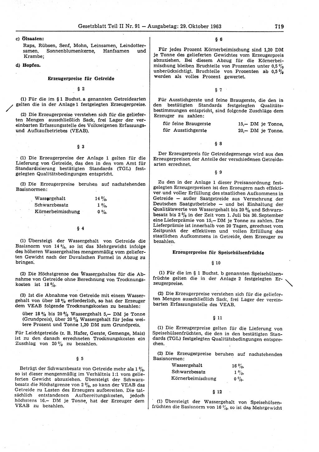 Gesetzblatt (GBl.) der Deutschen Demokratischen Republik (DDR) Teil ⅠⅠ 1963, Seite 719 (GBl. DDR ⅠⅠ 1963, S. 719)