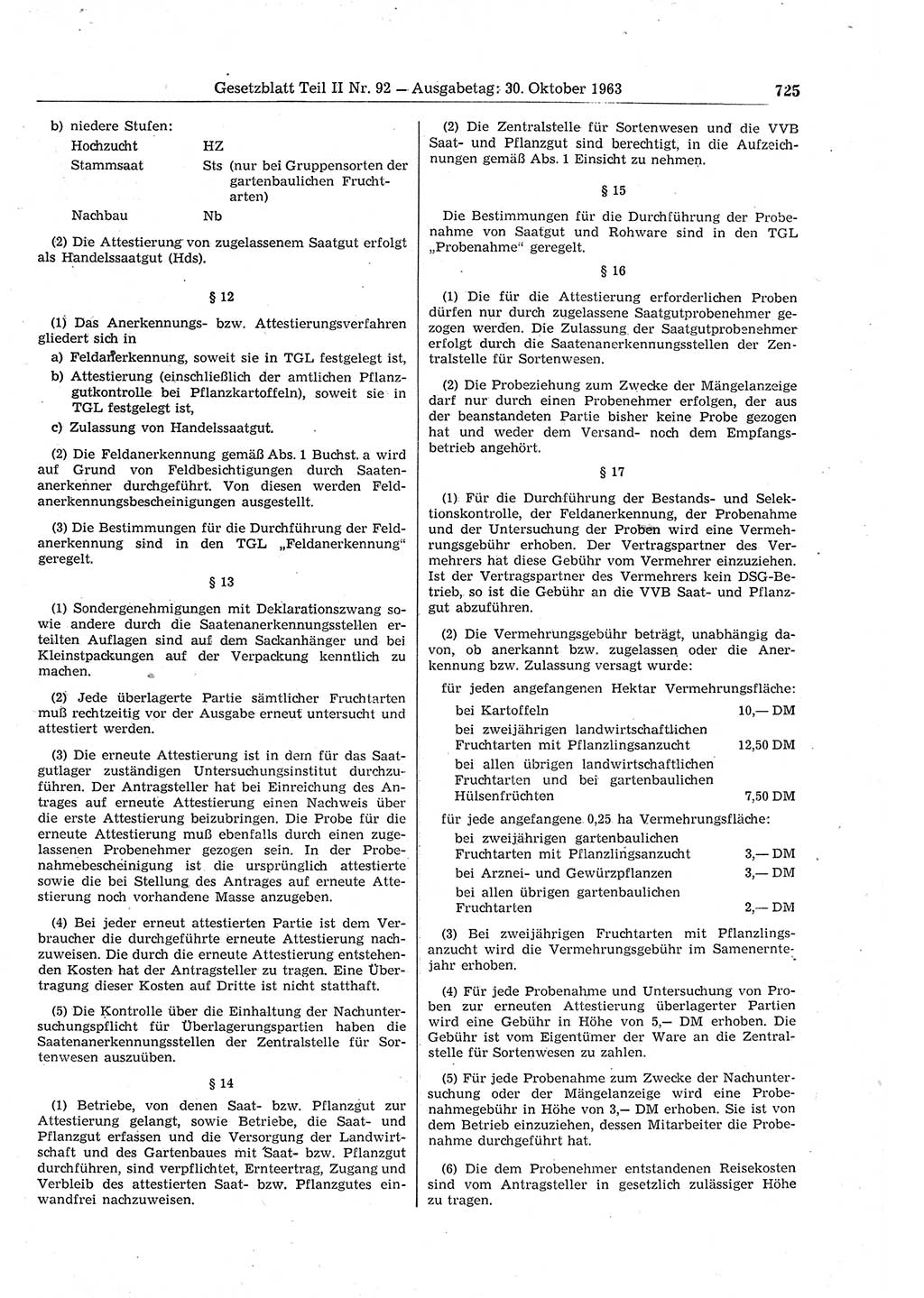 Gesetzblatt (GBl.) der Deutschen Demokratischen Republik (DDR) Teil ⅠⅠ 1963, Seite 725 (GBl. DDR ⅠⅠ 1963, S. 725)