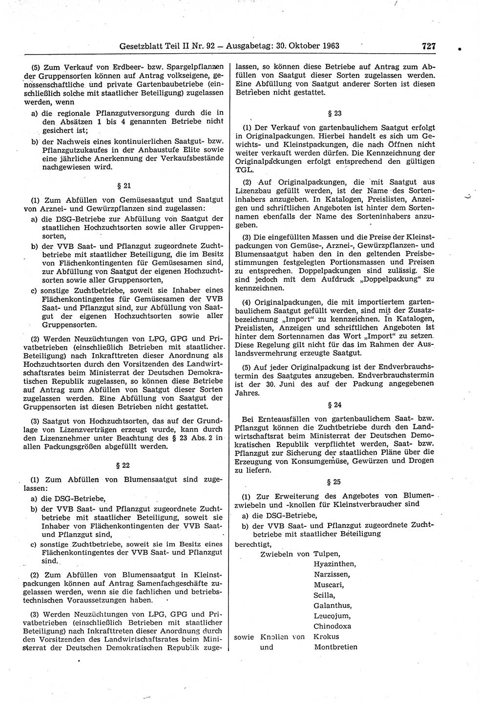 Gesetzblatt (GBl.) der Deutschen Demokratischen Republik (DDR) Teil ⅠⅠ 1963, Seite 727 (GBl. DDR ⅠⅠ 1963, S. 727)