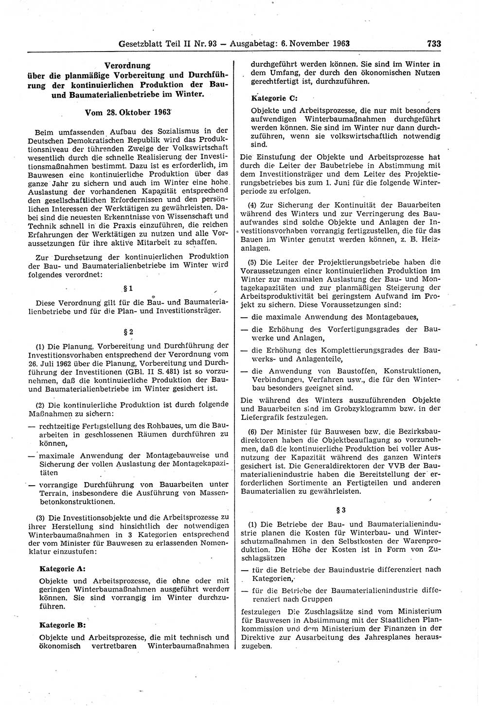 Gesetzblatt (GBl.) der Deutschen Demokratischen Republik (DDR) Teil ⅠⅠ 1963, Seite 733 (GBl. DDR ⅠⅠ 1963, S. 733)