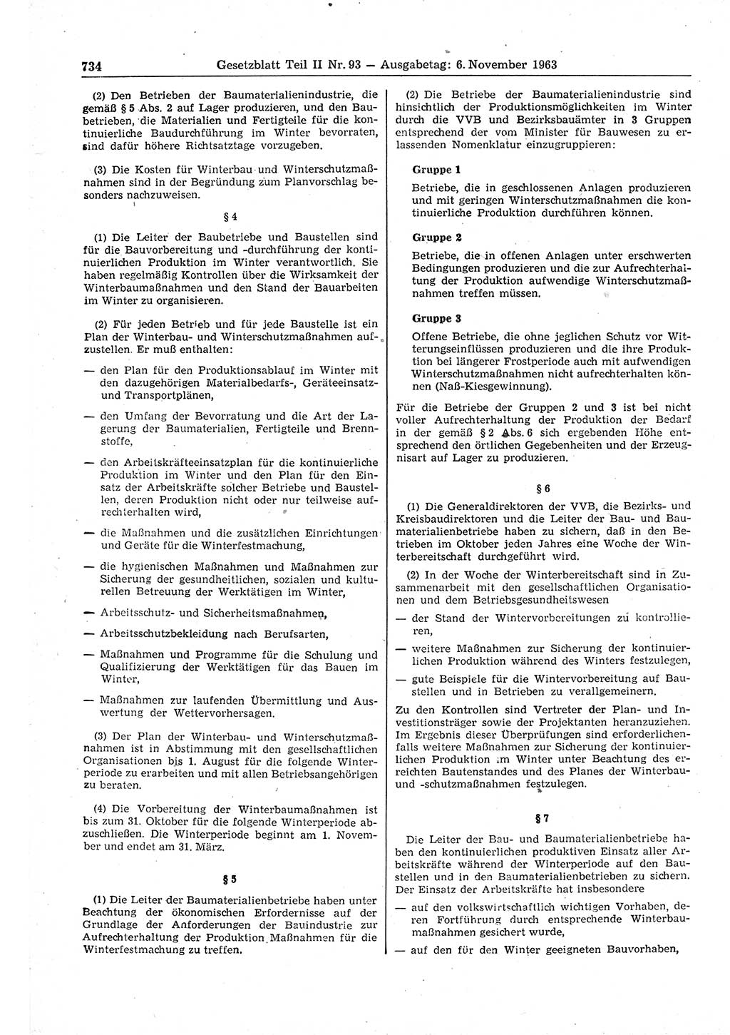 Gesetzblatt (GBl.) der Deutschen Demokratischen Republik (DDR) Teil ⅠⅠ 1963, Seite 734 (GBl. DDR ⅠⅠ 1963, S. 734)