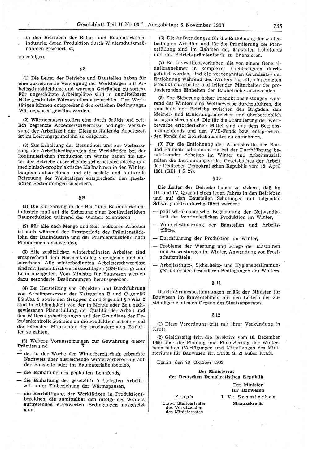 Gesetzblatt (GBl.) der Deutschen Demokratischen Republik (DDR) Teil ⅠⅠ 1963, Seite 735 (GBl. DDR ⅠⅠ 1963, S. 735)