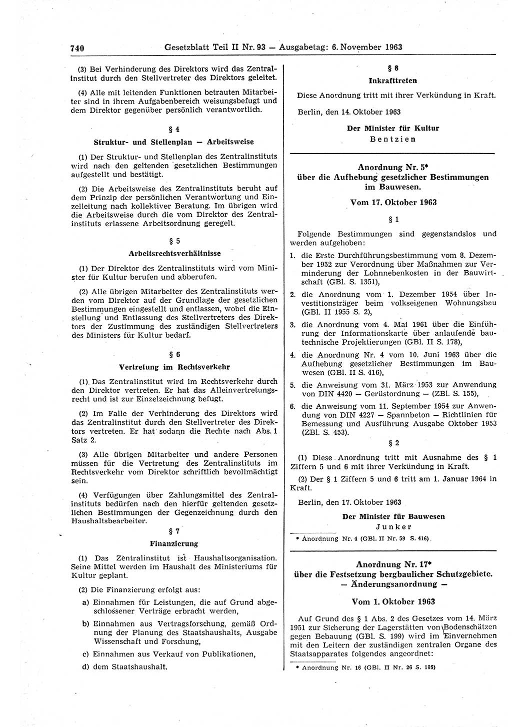 Gesetzblatt (GBl.) der Deutschen Demokratischen Republik (DDR) Teil ⅠⅠ 1963, Seite 740 (GBl. DDR ⅠⅠ 1963, S. 740)