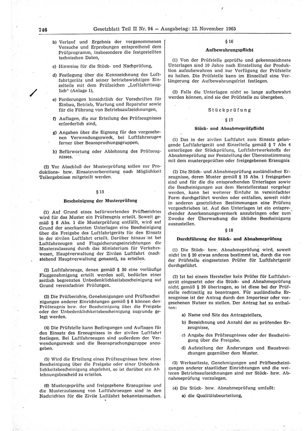 Gesetzblatt (GBl.) der Deutschen Demokratischen Republik (DDR) Teil ⅠⅠ 1963, Seite 746 (GBl. DDR ⅠⅠ 1963, S. 746)