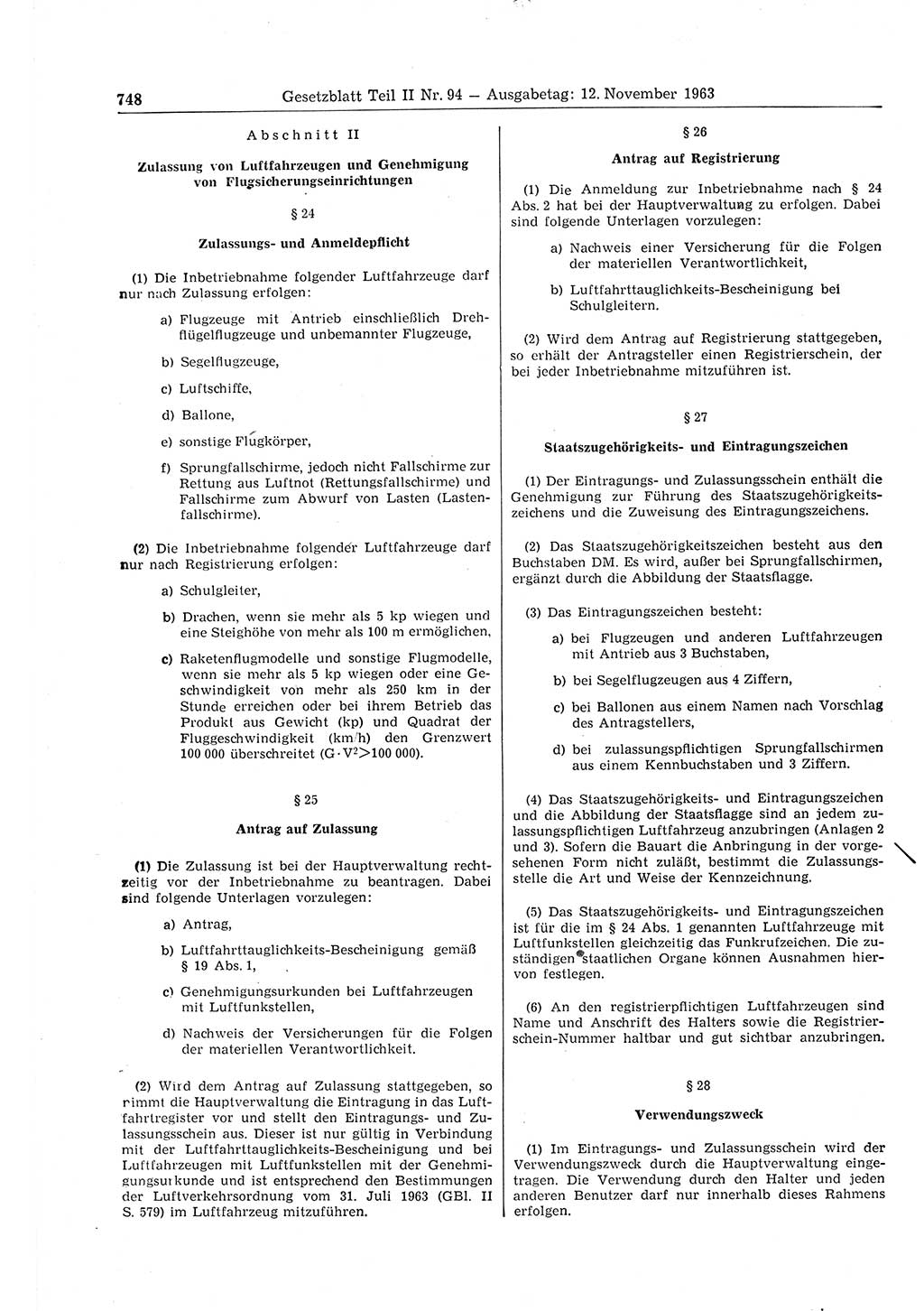 Gesetzblatt (GBl.) der Deutschen Demokratischen Republik (DDR) Teil ⅠⅠ 1963, Seite 748 (GBl. DDR ⅠⅠ 1963, S. 748)