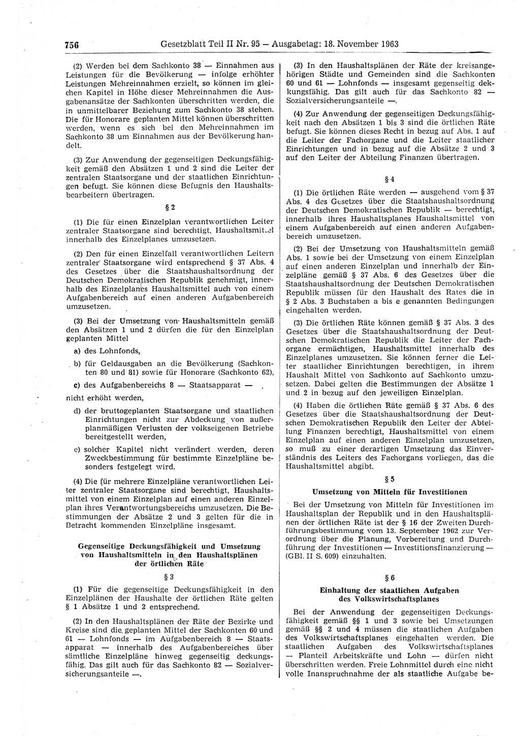 Gesetzblatt (GBl.) der Deutschen Demokratischen Republik (DDR) Teil ⅠⅠ 1963, Seite 756 (GBl. DDR ⅠⅠ 1963, S. 756)