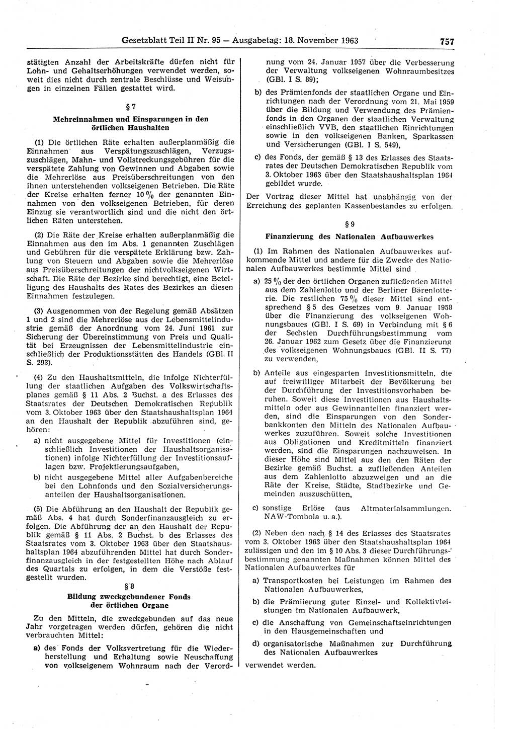 Gesetzblatt (GBl.) der Deutschen Demokratischen Republik (DDR) Teil ⅠⅠ 1963, Seite 757 (GBl. DDR ⅠⅠ 1963, S. 757)