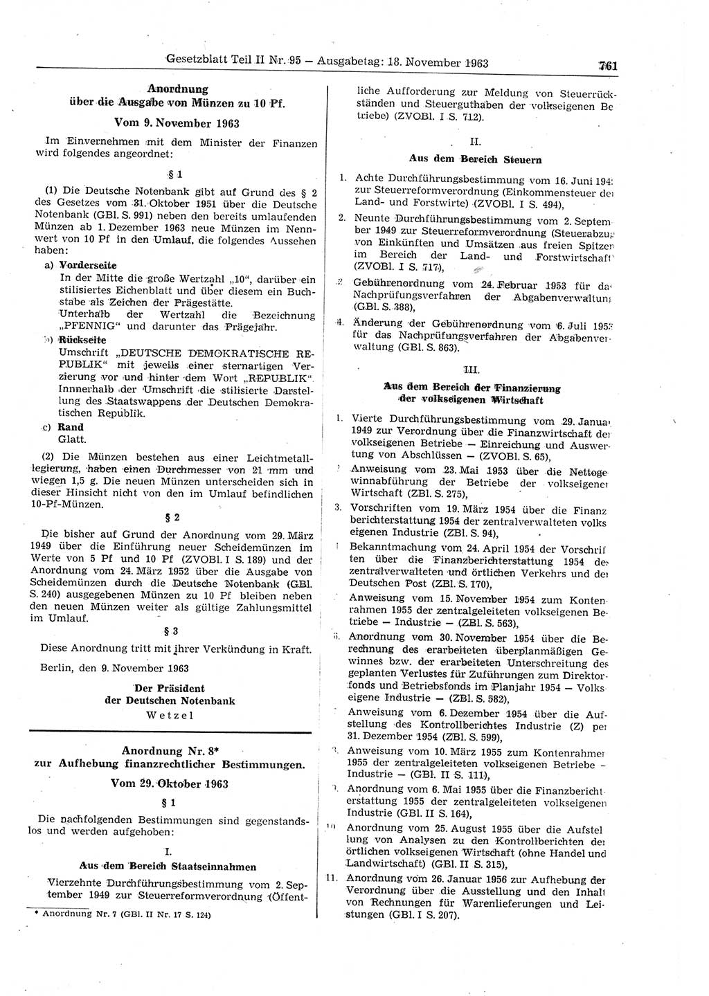 Gesetzblatt (GBl.) der Deutschen Demokratischen Republik (DDR) Teil ⅠⅠ 1963, Seite 761 (GBl. DDR ⅠⅠ 1963, S. 761)