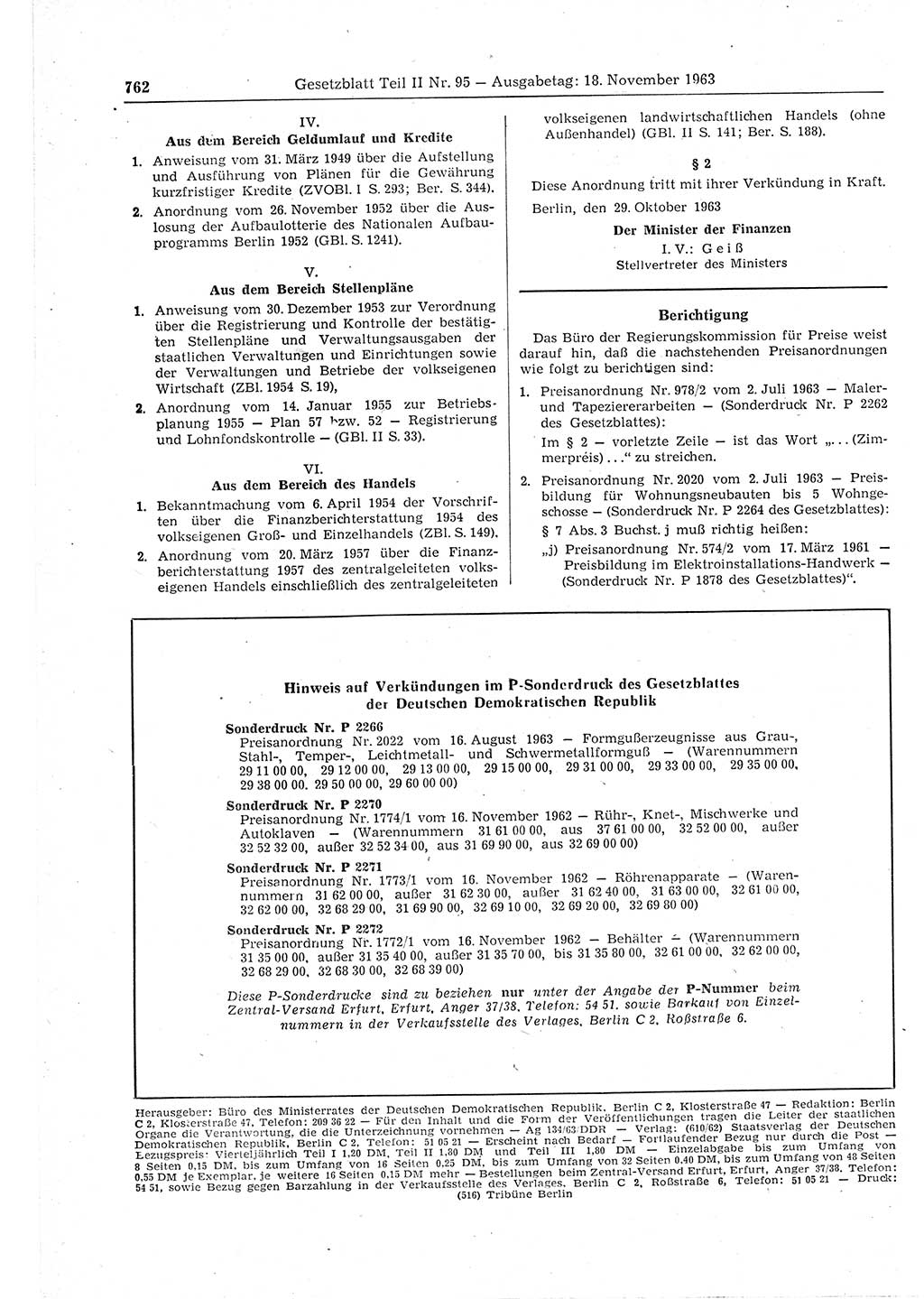 Gesetzblatt (GBl.) der Deutschen Demokratischen Republik (DDR) Teil ⅠⅠ 1963, Seite 762 (GBl. DDR ⅠⅠ 1963, S. 762)