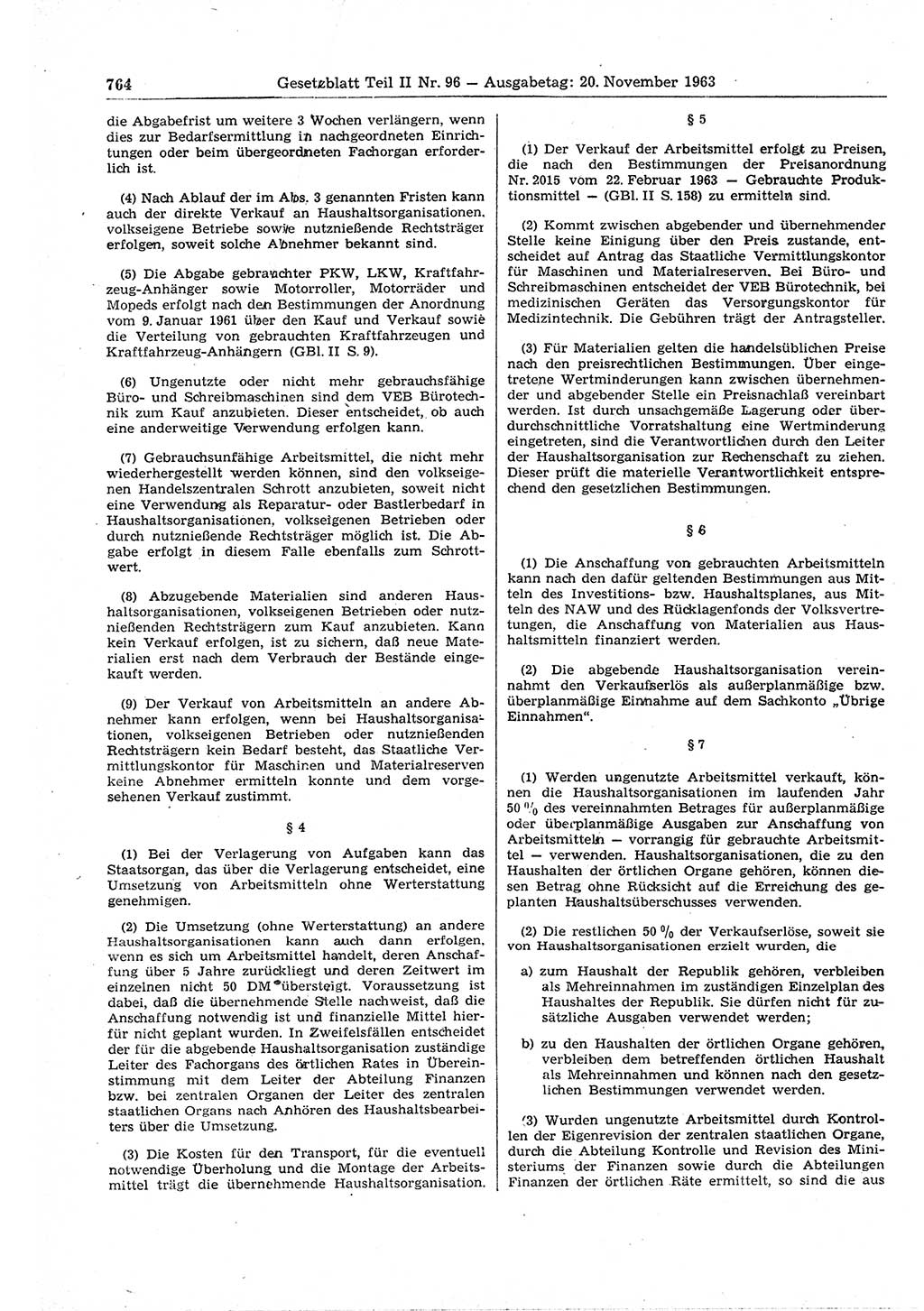 Gesetzblatt (GBl.) der Deutschen Demokratischen Republik (DDR) Teil ⅠⅠ 1963, Seite 764 (GBl. DDR ⅠⅠ 1963, S. 764)