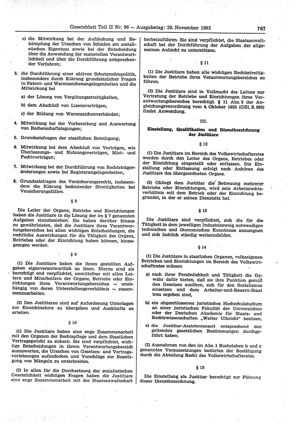 Gesetzblatt (GBl.) der Deutschen Demokratischen Republik (DDR) Teil ⅠⅠ 1963, Seite 767 (GBl. DDR ⅠⅠ 1963, S. 767)