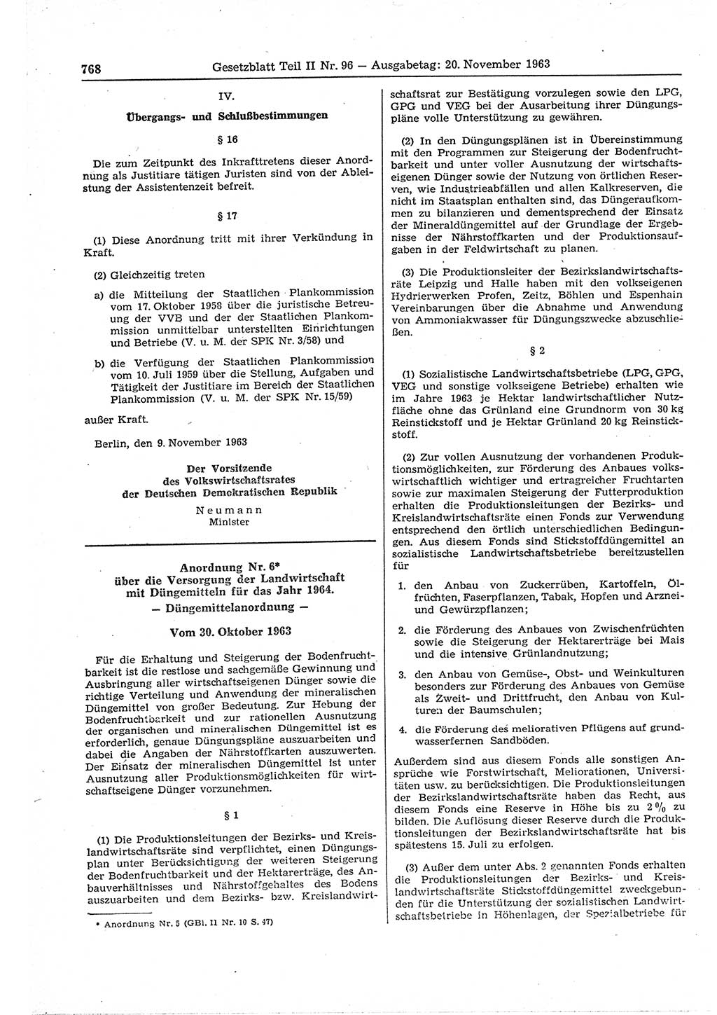 Gesetzblatt (GBl.) der Deutschen Demokratischen Republik (DDR) Teil ⅠⅠ 1963, Seite 768 (GBl. DDR ⅠⅠ 1963, S. 768)