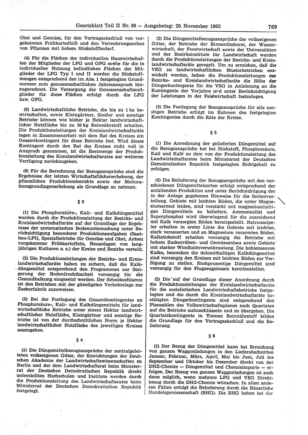 Gesetzblatt (GBl.) der Deutschen Demokratischen Republik (DDR) Teil ⅠⅠ 1963, Seite 769 (GBl. DDR ⅠⅠ 1963, S. 769)