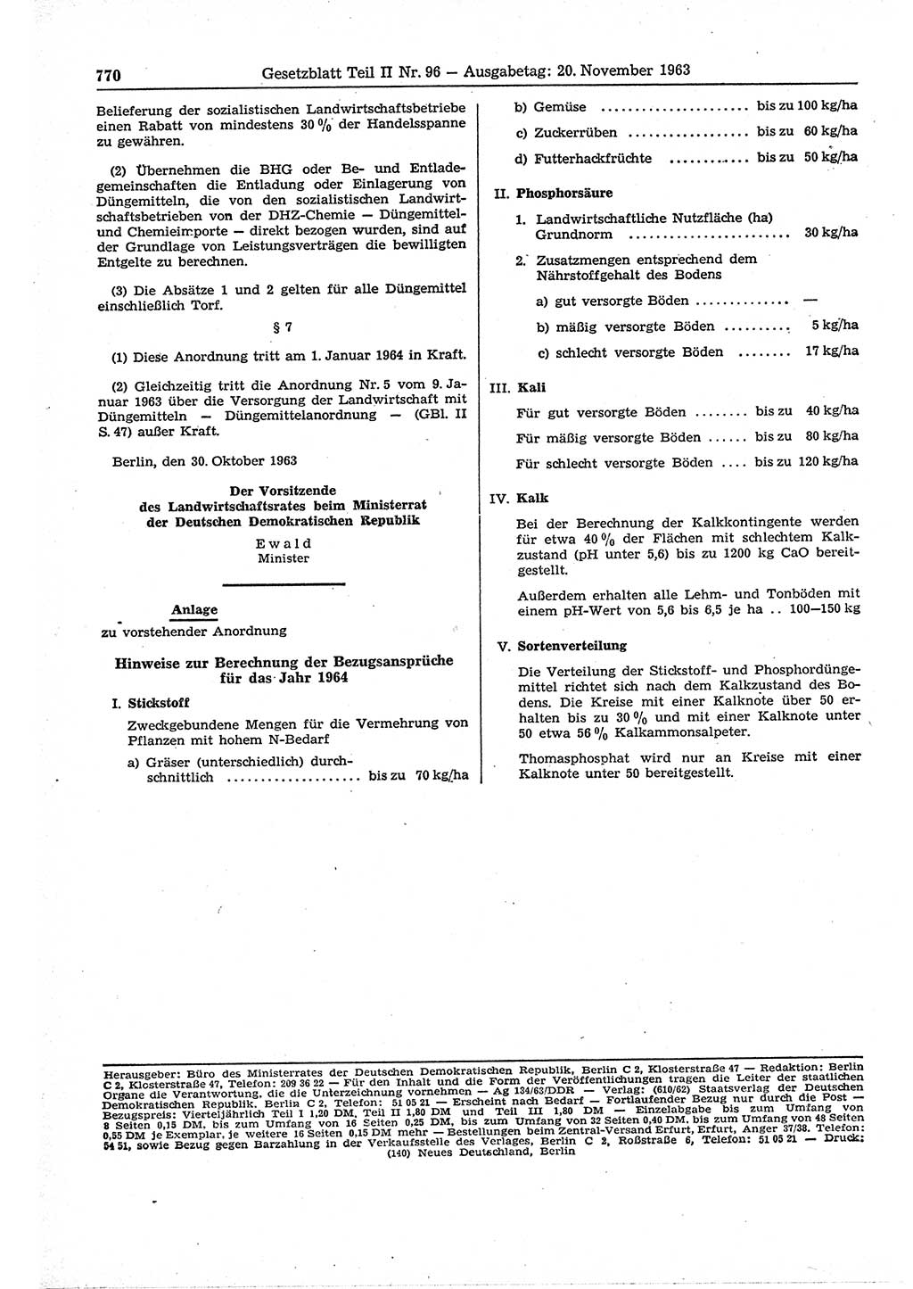 Gesetzblatt (GBl.) der Deutschen Demokratischen Republik (DDR) Teil ⅠⅠ 1963, Seite 770 (GBl. DDR ⅠⅠ 1963, S. 770)
