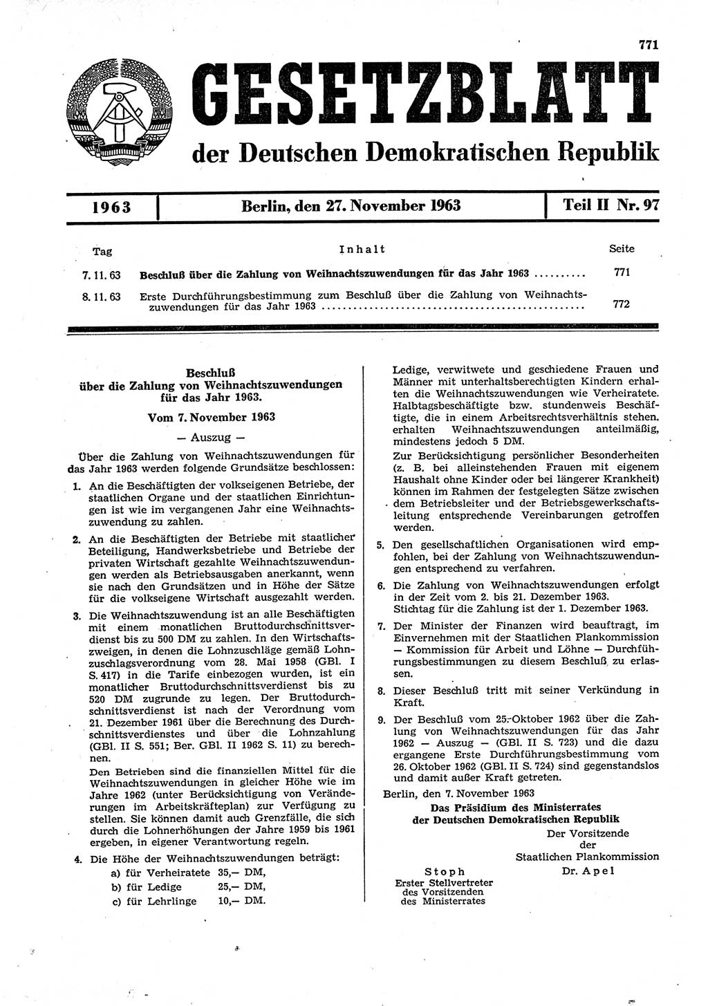 Gesetzblatt (GBl.) der Deutschen Demokratischen Republik (DDR) Teil ⅠⅠ 1963, Seite 771 (GBl. DDR ⅠⅠ 1963, S. 771)
