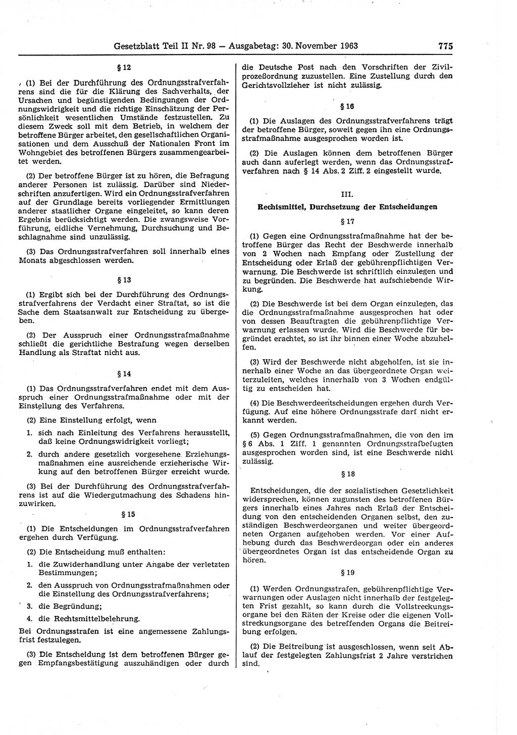 Gesetzblatt (GBl.) der Deutschen Demokratischen Republik (DDR) Teil ⅠⅠ 1963, Seite 775 (GBl. DDR ⅠⅠ 1963, S. 775)