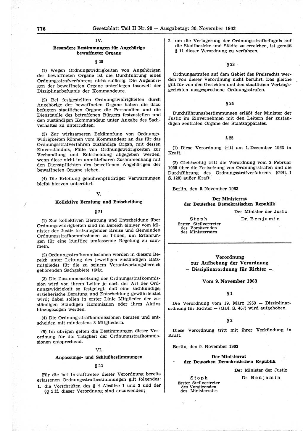 Gesetzblatt (GBl.) der Deutschen Demokratischen Republik (DDR) Teil ⅠⅠ 1963, Seite 776 (GBl. DDR ⅠⅠ 1963, S. 776)