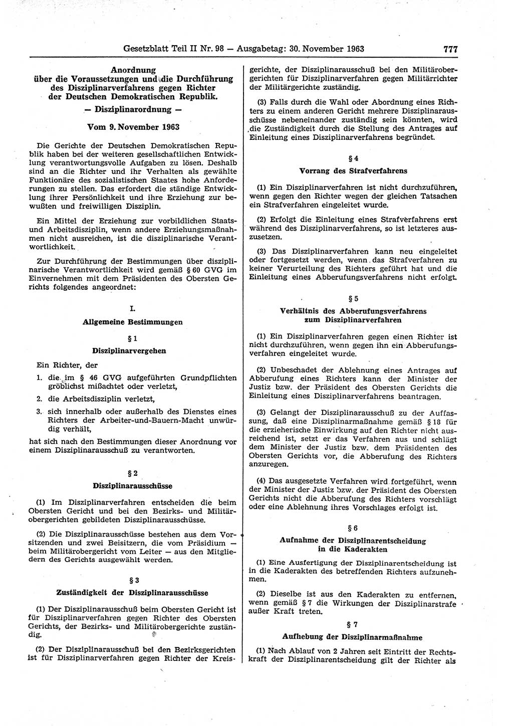 Gesetzblatt (GBl.) der Deutschen Demokratischen Republik (DDR) Teil ⅠⅠ 1963, Seite 777 (GBl. DDR ⅠⅠ 1963, S. 777)