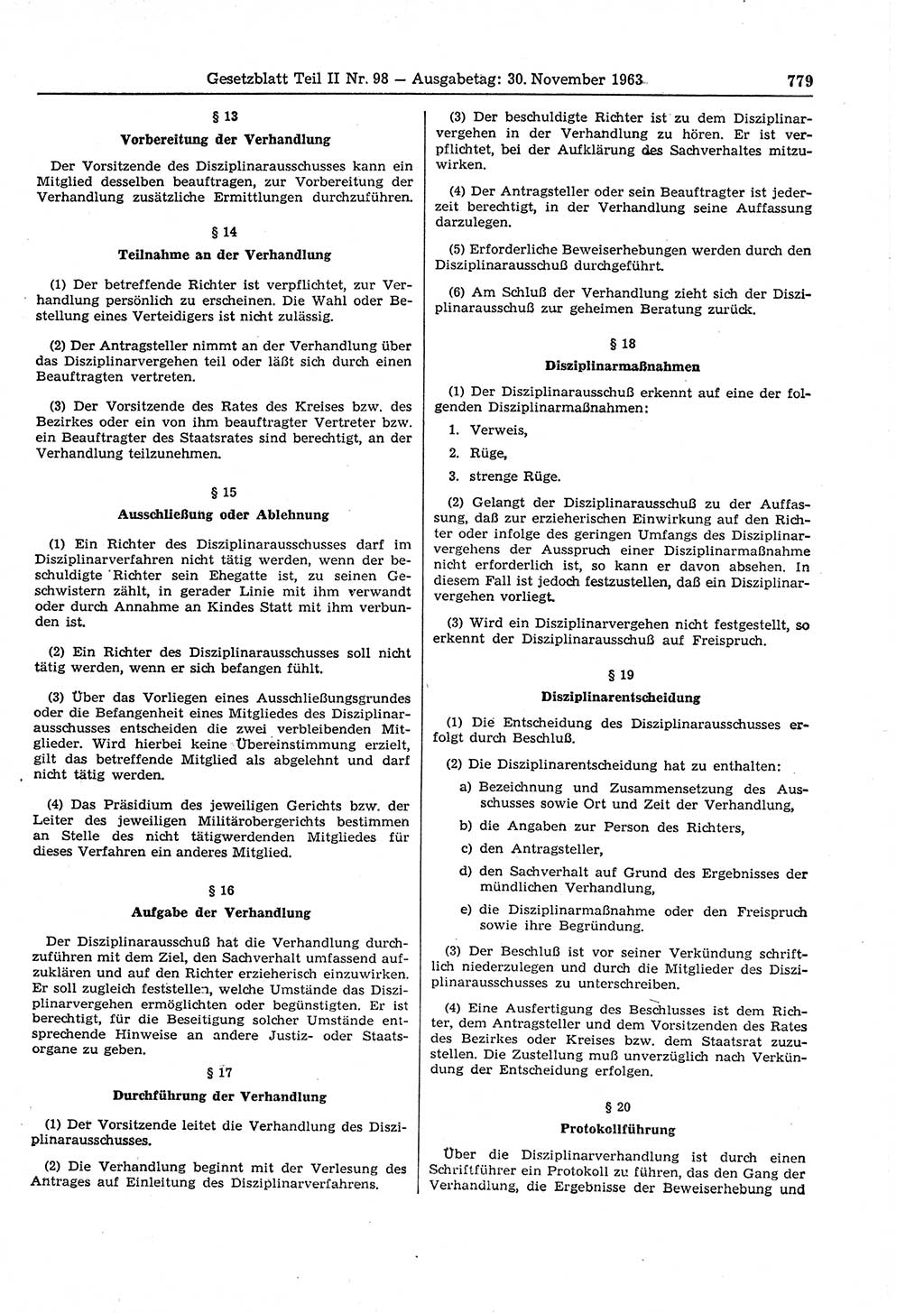 Gesetzblatt (GBl.) der Deutschen Demokratischen Republik (DDR) Teil ⅠⅠ 1963, Seite 779 (GBl. DDR ⅠⅠ 1963, S. 779)