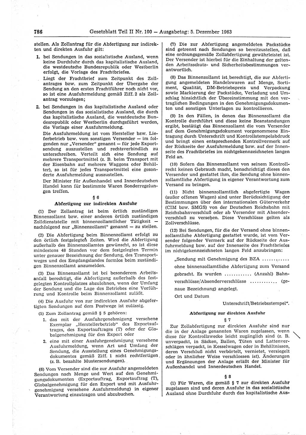 Gesetzblatt (GBl.) der Deutschen Demokratischen Republik (DDR) Teil ⅠⅠ 1963, Seite 786 (GBl. DDR ⅠⅠ 1963, S. 786)