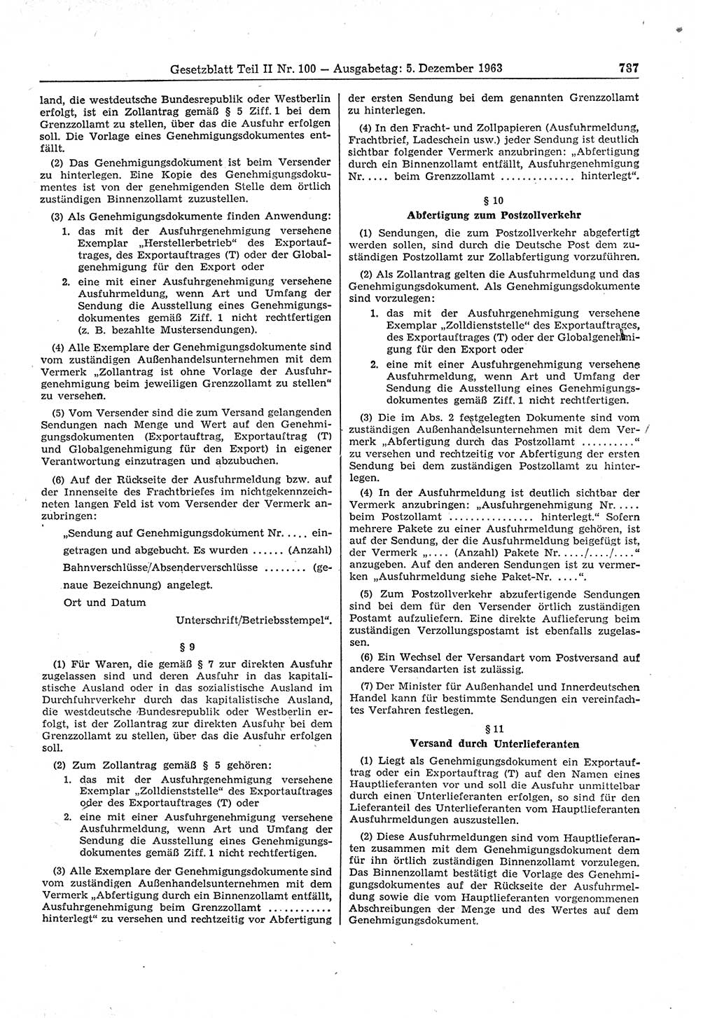 Gesetzblatt (GBl.) der Deutschen Demokratischen Republik (DDR) Teil ⅠⅠ 1963, Seite 787 (GBl. DDR ⅠⅠ 1963, S. 787)