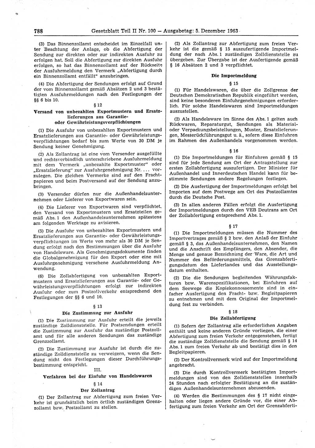 Gesetzblatt (GBl.) der Deutschen Demokratischen Republik (DDR) Teil ⅠⅠ 1963, Seite 788 (GBl. DDR ⅠⅠ 1963, S. 788)