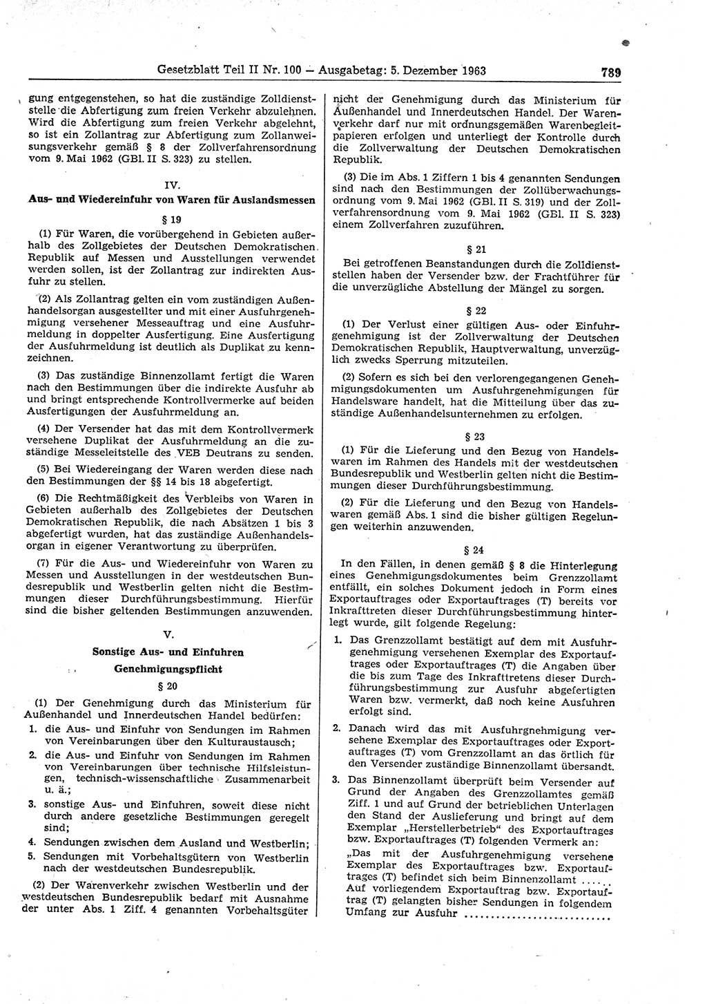Gesetzblatt (GBl.) der Deutschen Demokratischen Republik (DDR) Teil ⅠⅠ 1963, Seite 789 (GBl. DDR ⅠⅠ 1963, S. 789)
