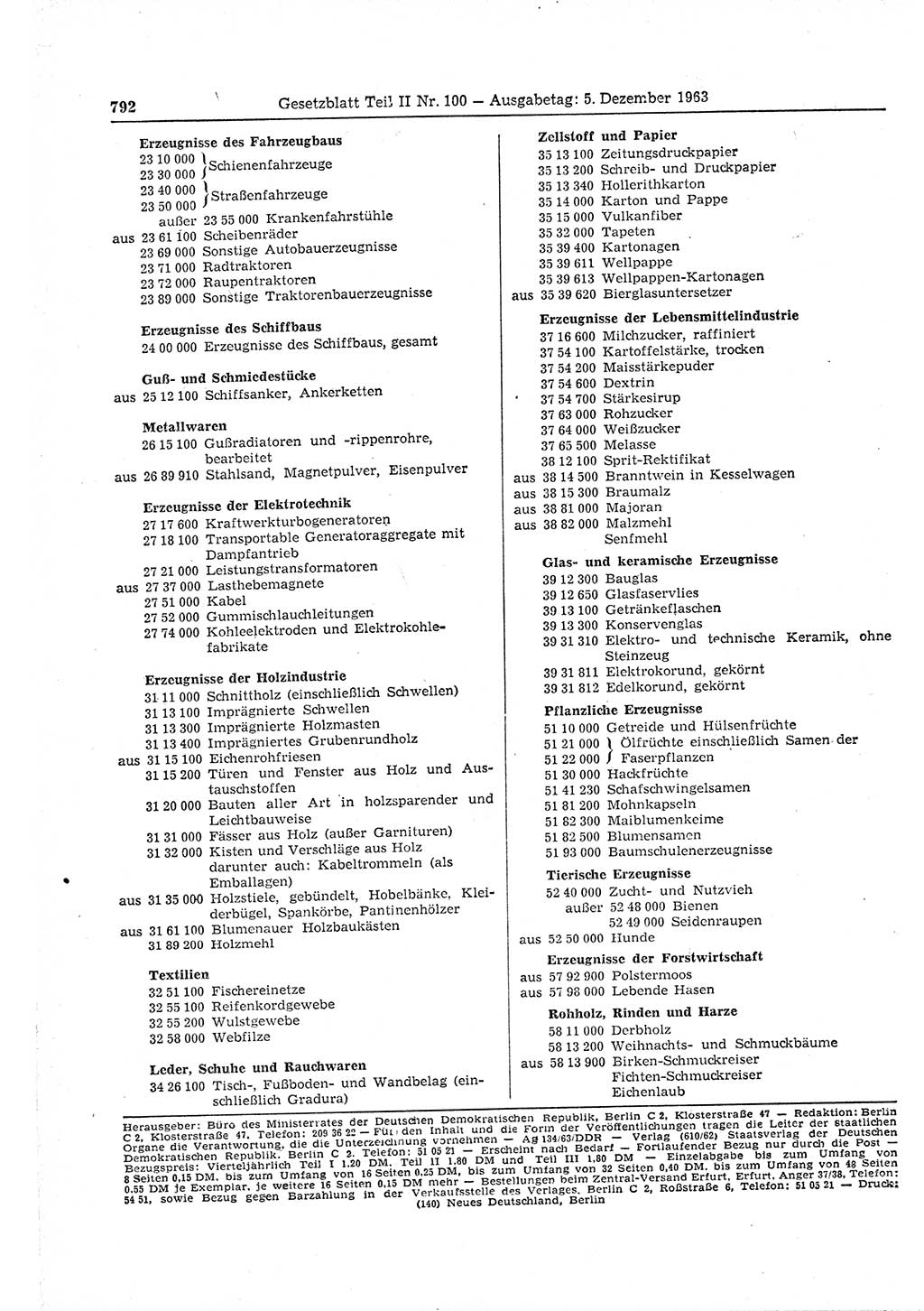 Gesetzblatt (GBl.) der Deutschen Demokratischen Republik (DDR) Teil ⅠⅠ 1963, Seite 792 (GBl. DDR ⅠⅠ 1963, S. 792)