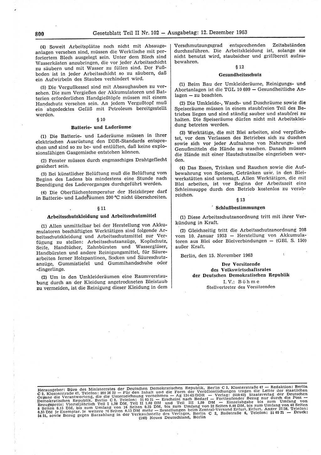Gesetzblatt (GBl.) der Deutschen Demokratischen Republik (DDR) Teil ⅠⅠ 1963, Seite 800 (GBl. DDR ⅠⅠ 1963, S. 800)