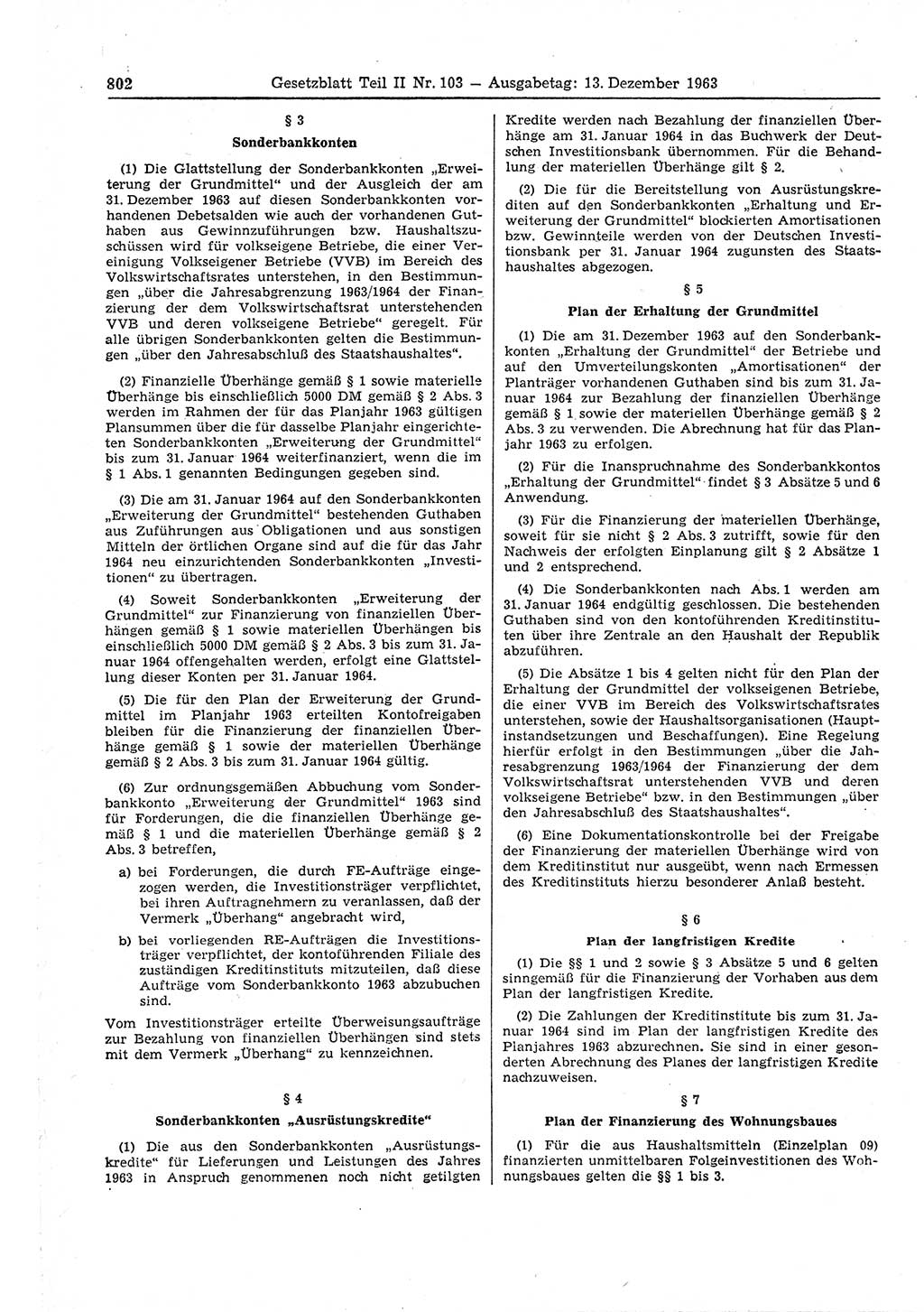 Gesetzblatt (GBl.) der Deutschen Demokratischen Republik (DDR) Teil ⅠⅠ 1963, Seite 802 (GBl. DDR ⅠⅠ 1963, S. 802)