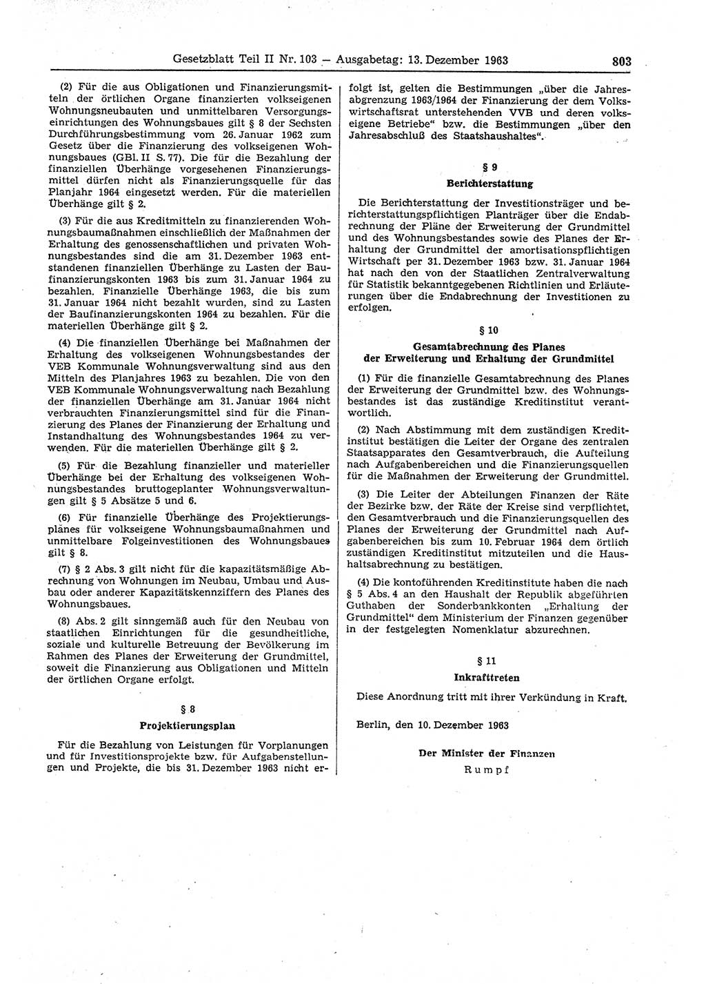 Gesetzblatt (GBl.) der Deutschen Demokratischen Republik (DDR) Teil ⅠⅠ 1963, Seite 803 (GBl. DDR ⅠⅠ 1963, S. 803)