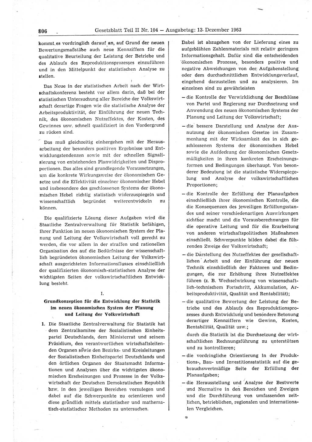 Gesetzblatt (GBl.) der Deutschen Demokratischen Republik (DDR) Teil ⅠⅠ 1963, Seite 806 (GBl. DDR ⅠⅠ 1963, S. 806)