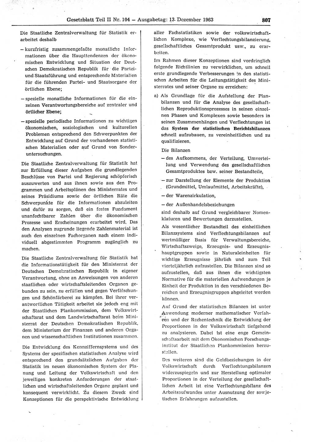 Gesetzblatt (GBl.) der Deutschen Demokratischen Republik (DDR) Teil ⅠⅠ 1963, Seite 807 (GBl. DDR ⅠⅠ 1963, S. 807)