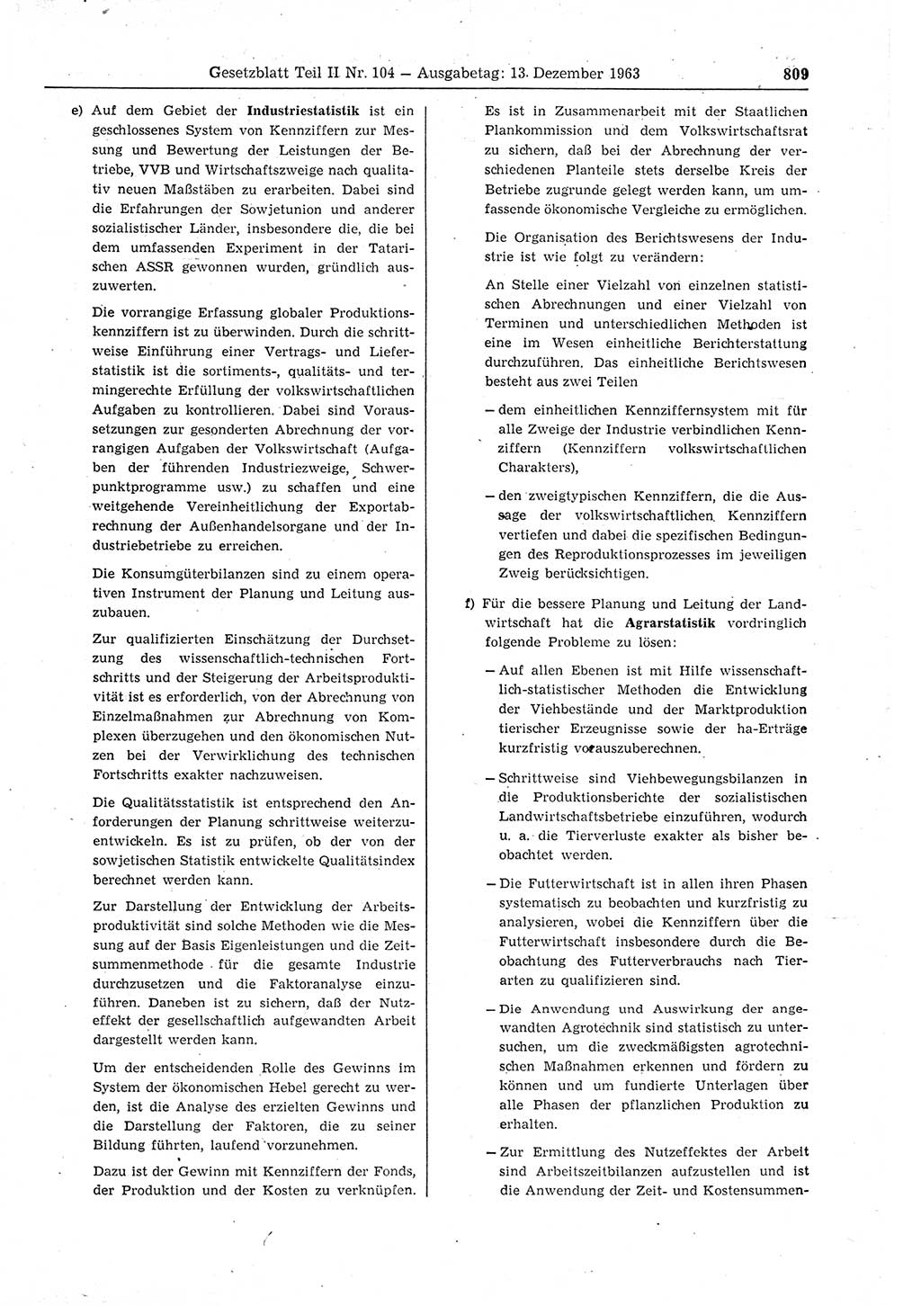 Gesetzblatt (GBl.) der Deutschen Demokratischen Republik (DDR) Teil ⅠⅠ 1963, Seite 809 (GBl. DDR ⅠⅠ 1963, S. 809)