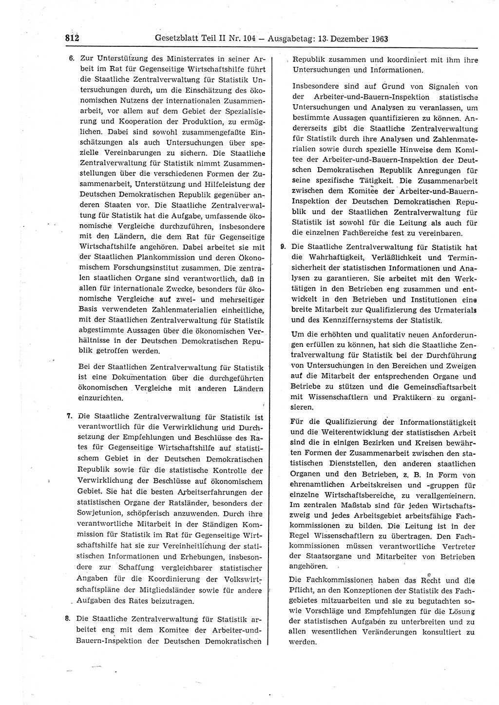 Gesetzblatt (GBl.) der Deutschen Demokratischen Republik (DDR) Teil ⅠⅠ 1963, Seite 812 (GBl. DDR ⅠⅠ 1963, S. 812)