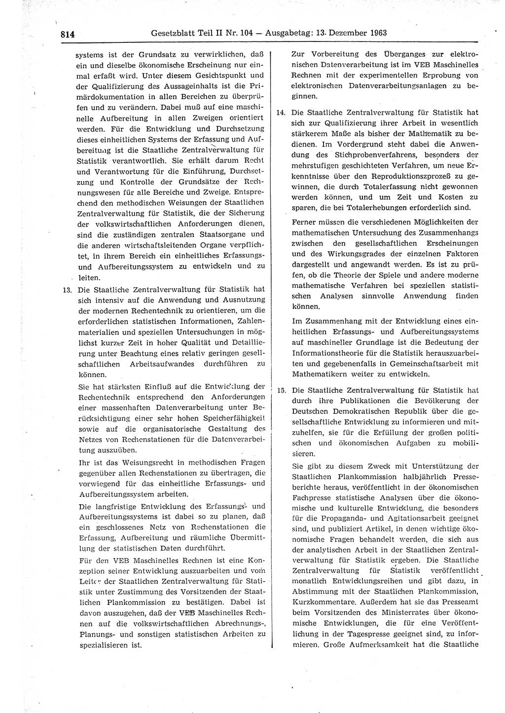 Gesetzblatt (GBl.) der Deutschen Demokratischen Republik (DDR) Teil ⅠⅠ 1963, Seite 814 (GBl. DDR ⅠⅠ 1963, S. 814)