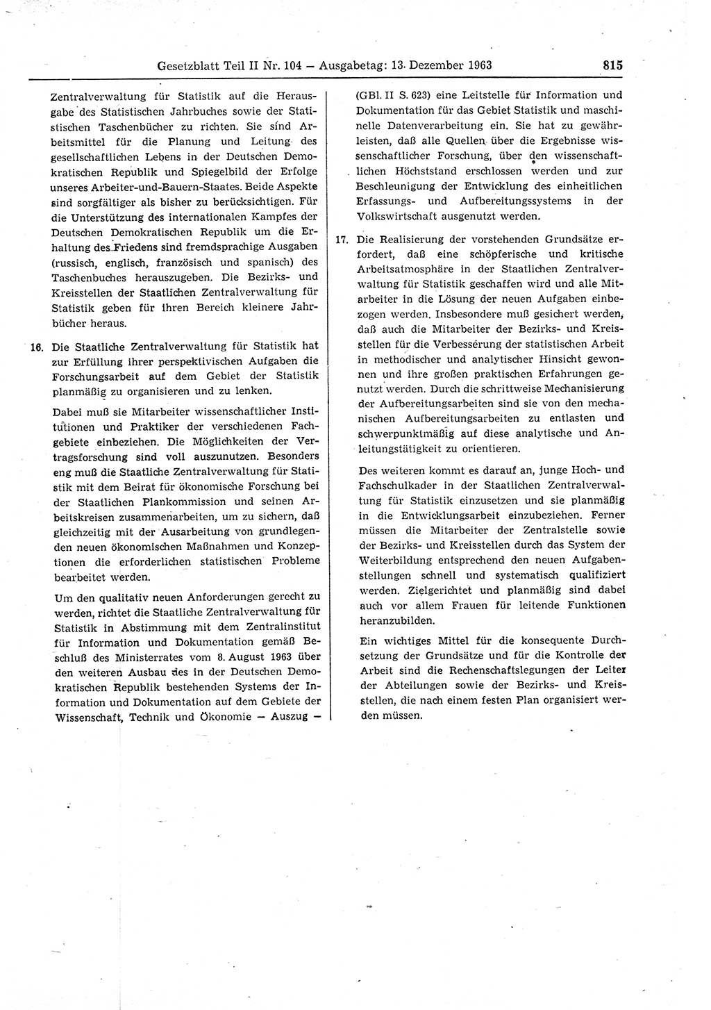Gesetzblatt (GBl.) der Deutschen Demokratischen Republik (DDR) Teil ⅠⅠ 1963, Seite 815 (GBl. DDR ⅠⅠ 1963, S. 815)