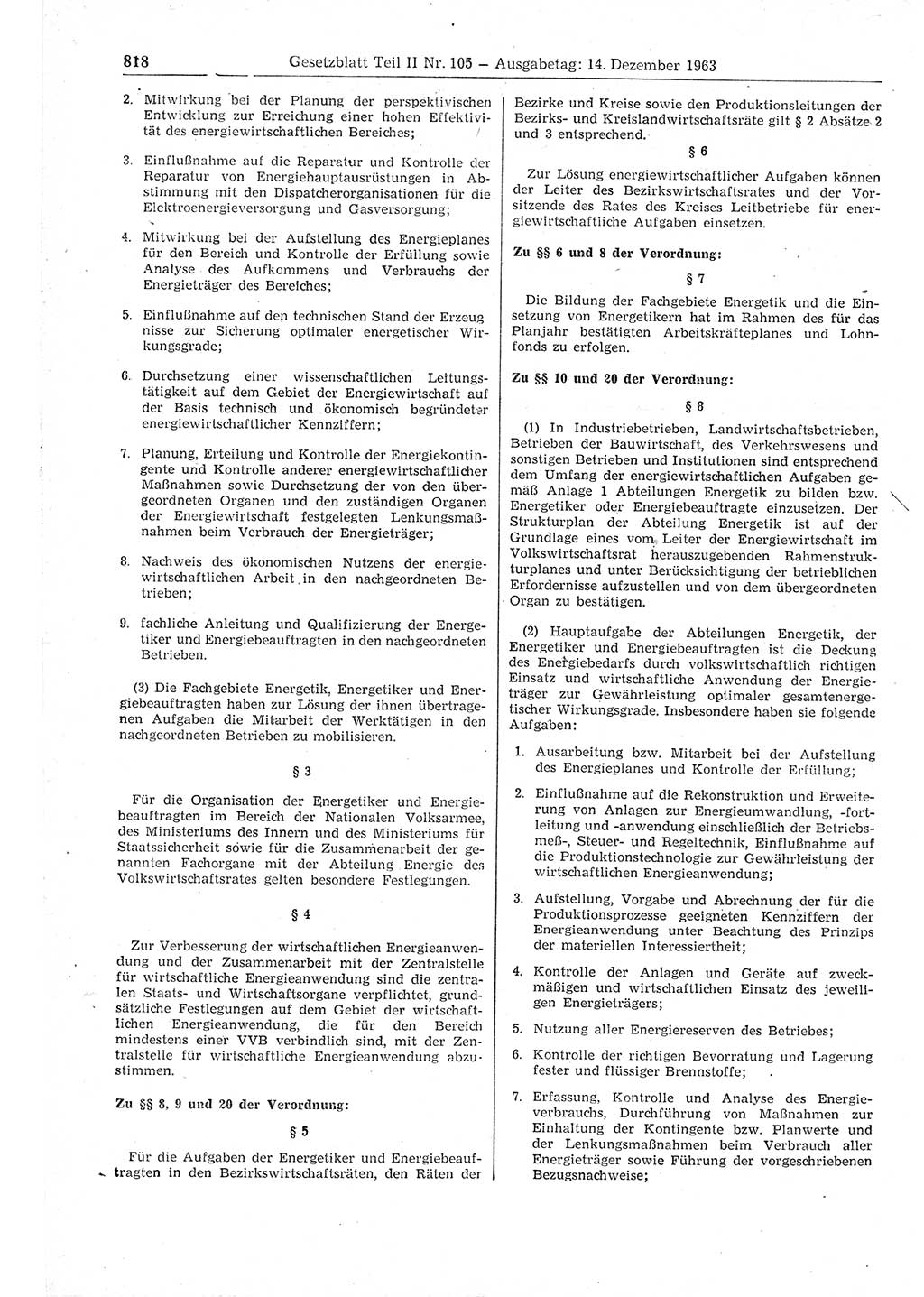 Gesetzblatt (GBl.) der Deutschen Demokratischen Republik (DDR) Teil ⅠⅠ 1963, Seite 818 (GBl. DDR ⅠⅠ 1963, S. 818)