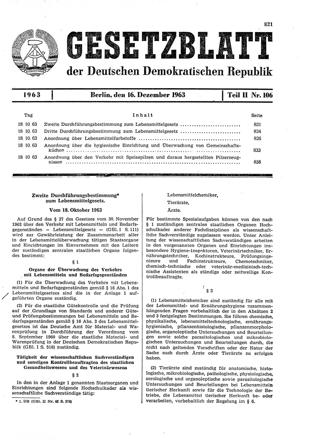 Gesetzblatt (GBl.) der Deutschen Demokratischen Republik (DDR) Teil ⅠⅠ 1963, Seite 821 (GBl. DDR ⅠⅠ 1963, S. 821)