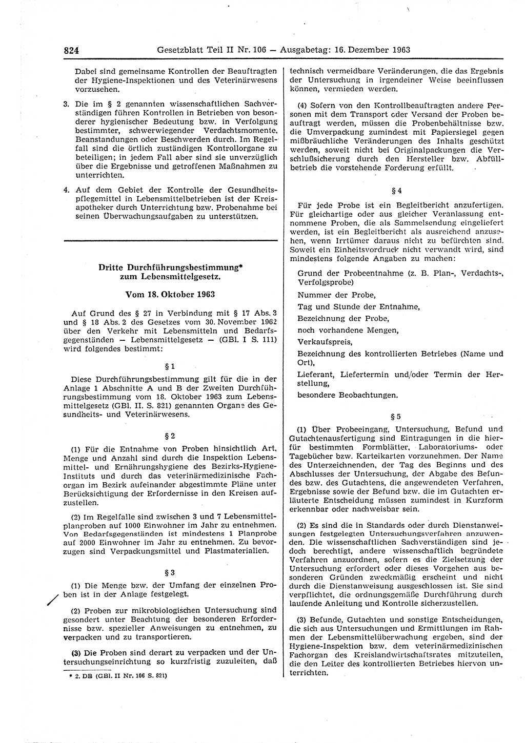 Gesetzblatt (GBl.) der Deutschen Demokratischen Republik (DDR) Teil ⅠⅠ 1963, Seite 824 (GBl. DDR ⅠⅠ 1963, S. 824)