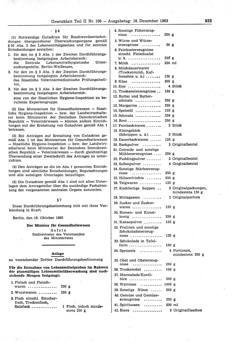 Gesetzblatt (GBl.) der Deutschen Demokratischen Republik (DDR) Teil ⅠⅠ 1963, Seite 825 (GBl. DDR ⅠⅠ 1963, S. 825)
