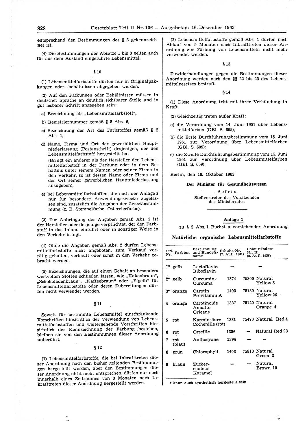 Gesetzblatt (GBl.) der Deutschen Demokratischen Republik (DDR) Teil ⅠⅠ 1963, Seite 828 (GBl. DDR ⅠⅠ 1963, S. 828)