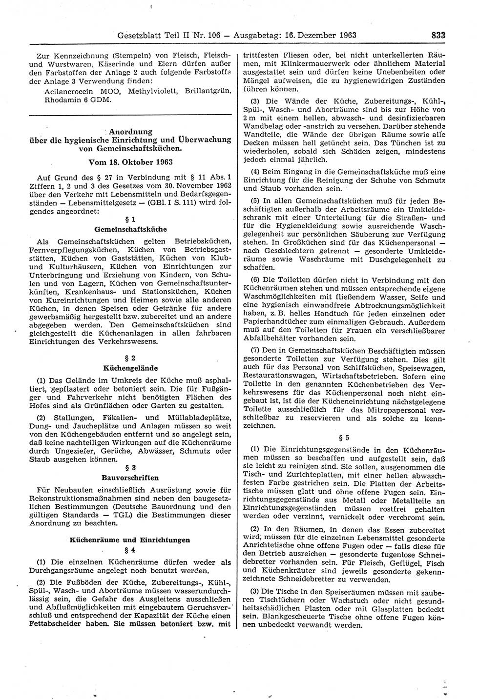 Gesetzblatt (GBl.) der Deutschen Demokratischen Republik (DDR) Teil ⅠⅠ 1963, Seite 833 (GBl. DDR ⅠⅠ 1963, S. 833)