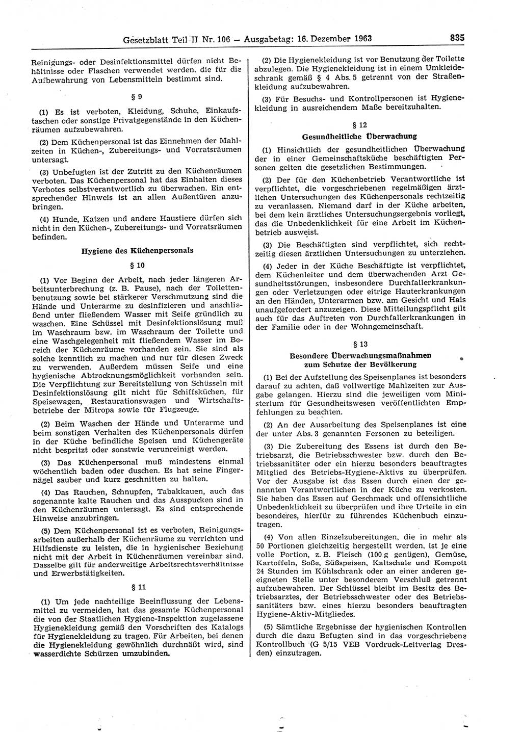 Gesetzblatt (GBl.) der Deutschen Demokratischen Republik (DDR) Teil ⅠⅠ 1963, Seite 835 (GBl. DDR ⅠⅠ 1963, S. 835)