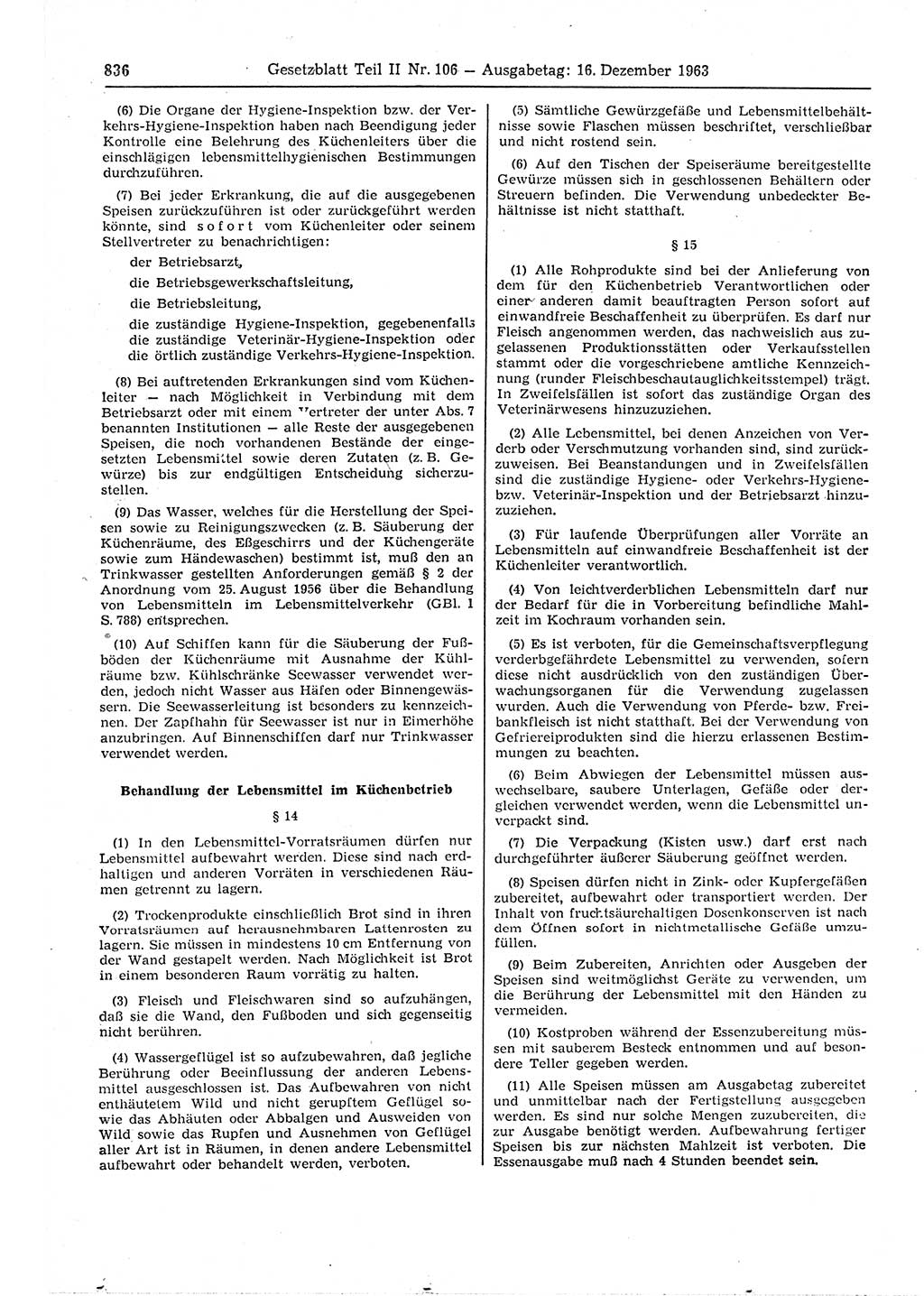 Gesetzblatt (GBl.) der Deutschen Demokratischen Republik (DDR) Teil ⅠⅠ 1963, Seite 836 (GBl. DDR ⅠⅠ 1963, S. 836)