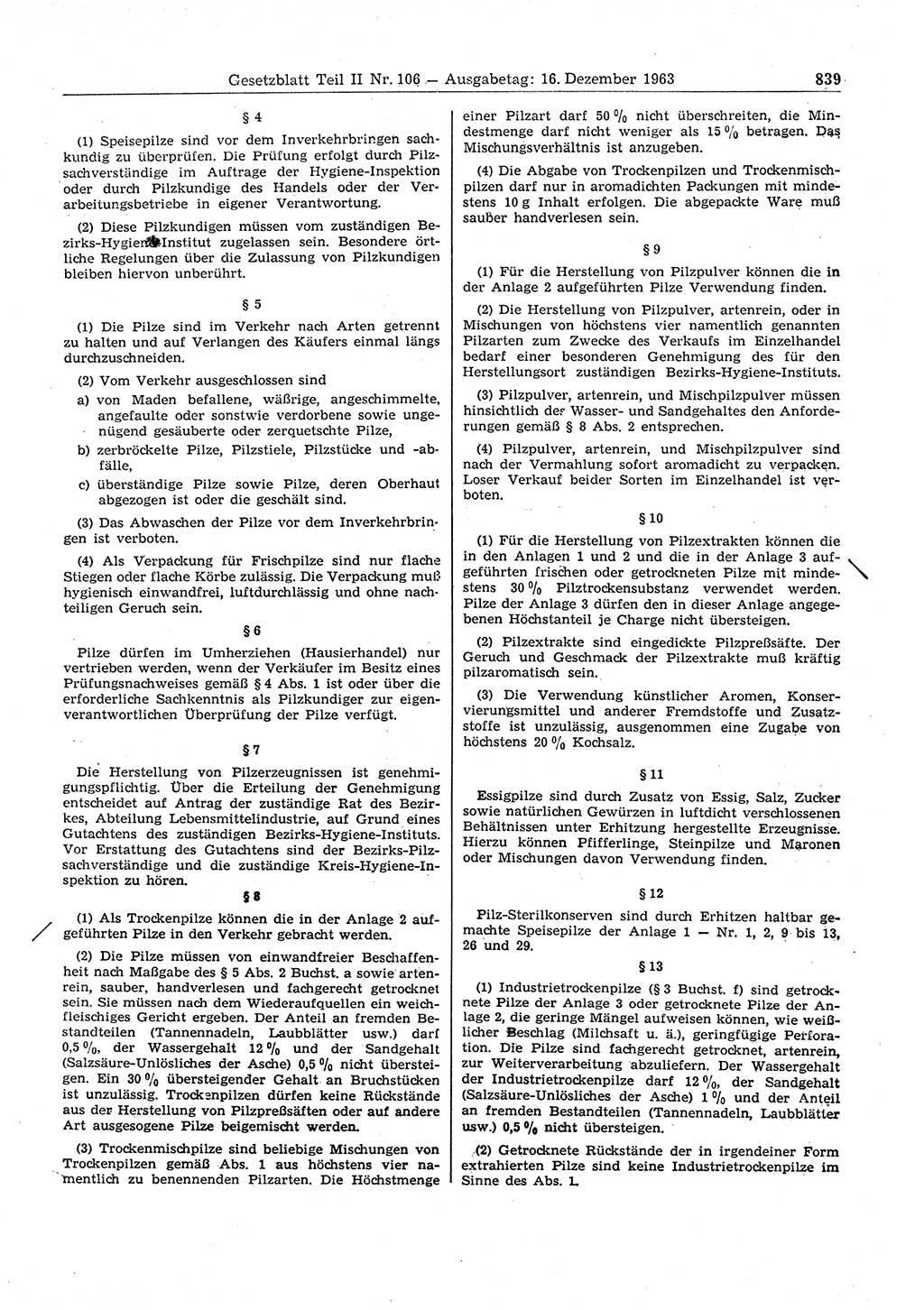 Gesetzblatt (GBl.) der Deutschen Demokratischen Republik (DDR) Teil ⅠⅠ 1963, Seite 839 (GBl. DDR ⅠⅠ 1963, S. 839)