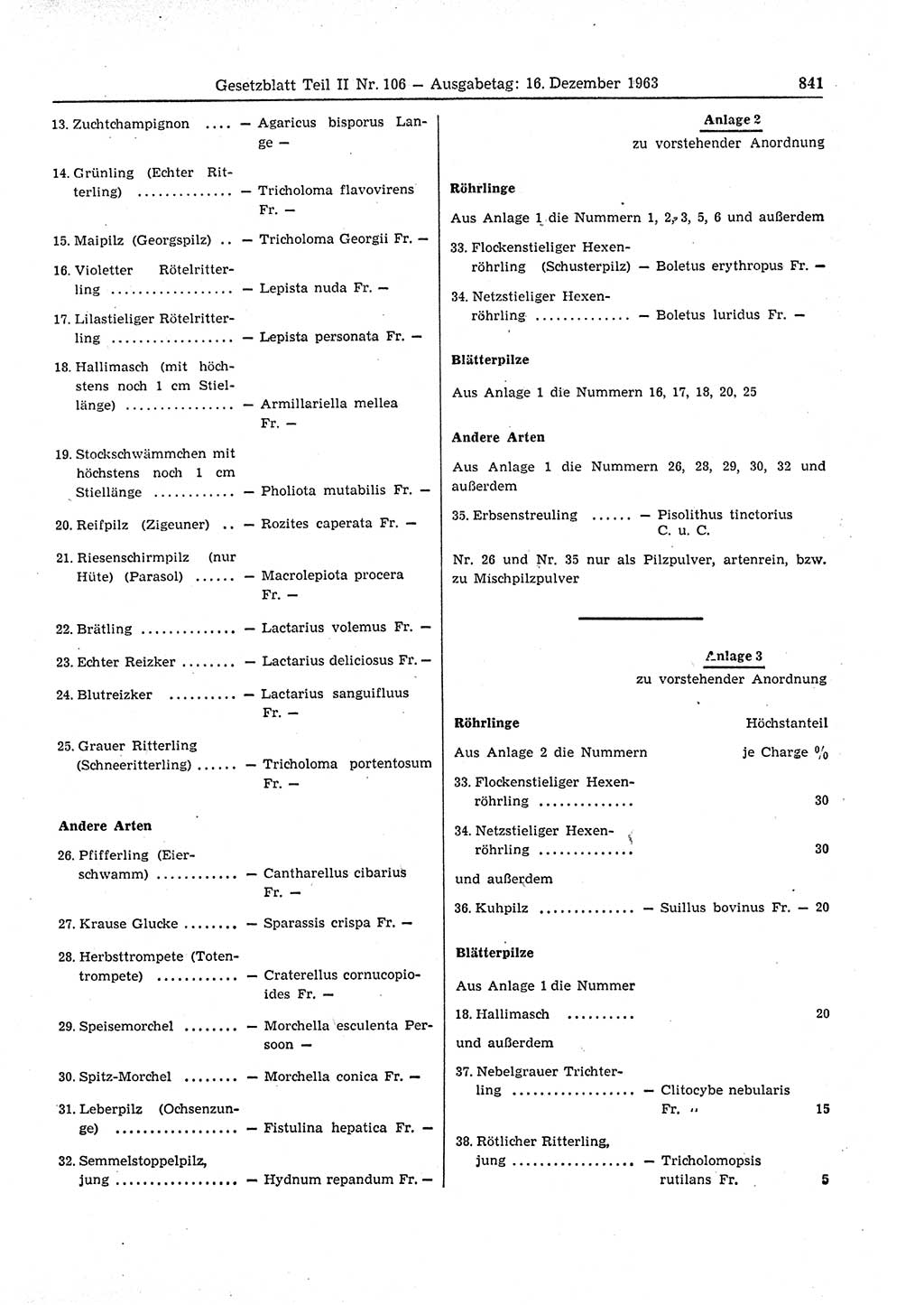 Gesetzblatt (GBl.) der Deutschen Demokratischen Republik (DDR) Teil ⅠⅠ 1963, Seite 841 (GBl. DDR ⅠⅠ 1963, S. 841)