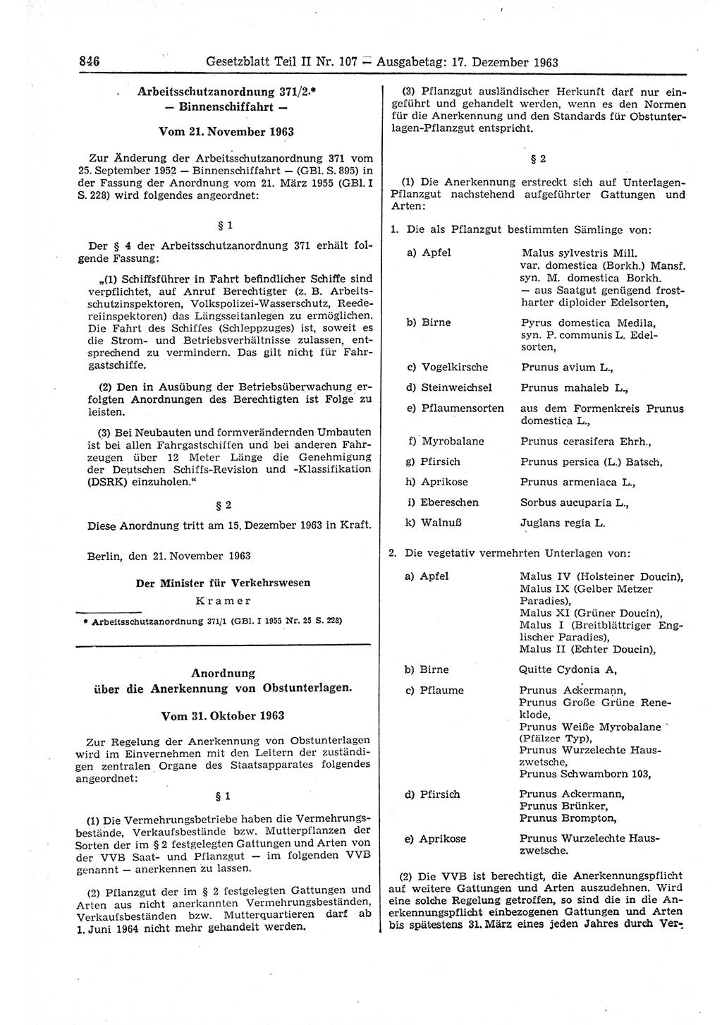 Gesetzblatt (GBl.) der Deutschen Demokratischen Republik (DDR) Teil ⅠⅠ 1963, Seite 846 (GBl. DDR ⅠⅠ 1963, S. 846)