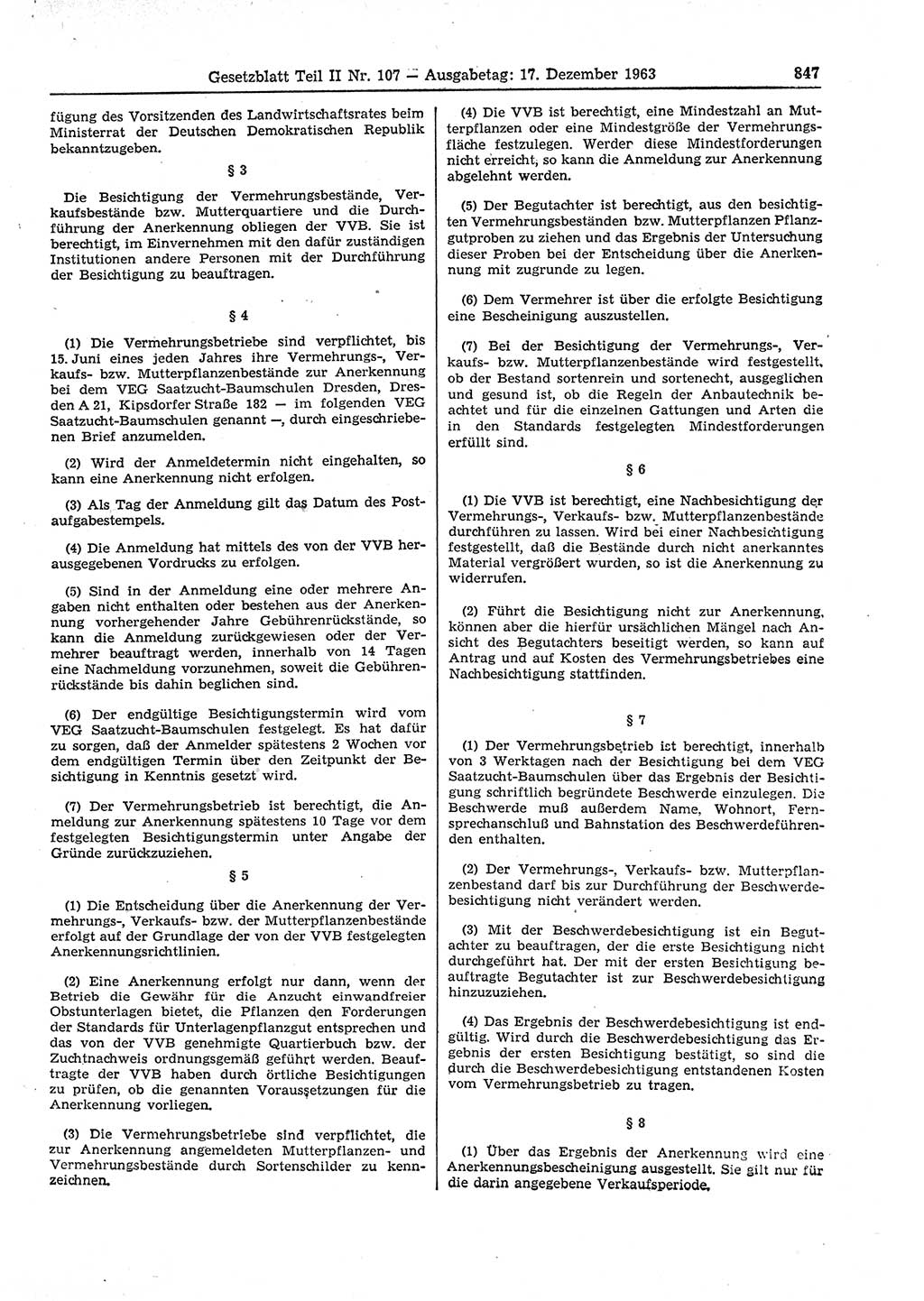 Gesetzblatt (GBl.) der Deutschen Demokratischen Republik (DDR) Teil ⅠⅠ 1963, Seite 847 (GBl. DDR ⅠⅠ 1963, S. 847)
