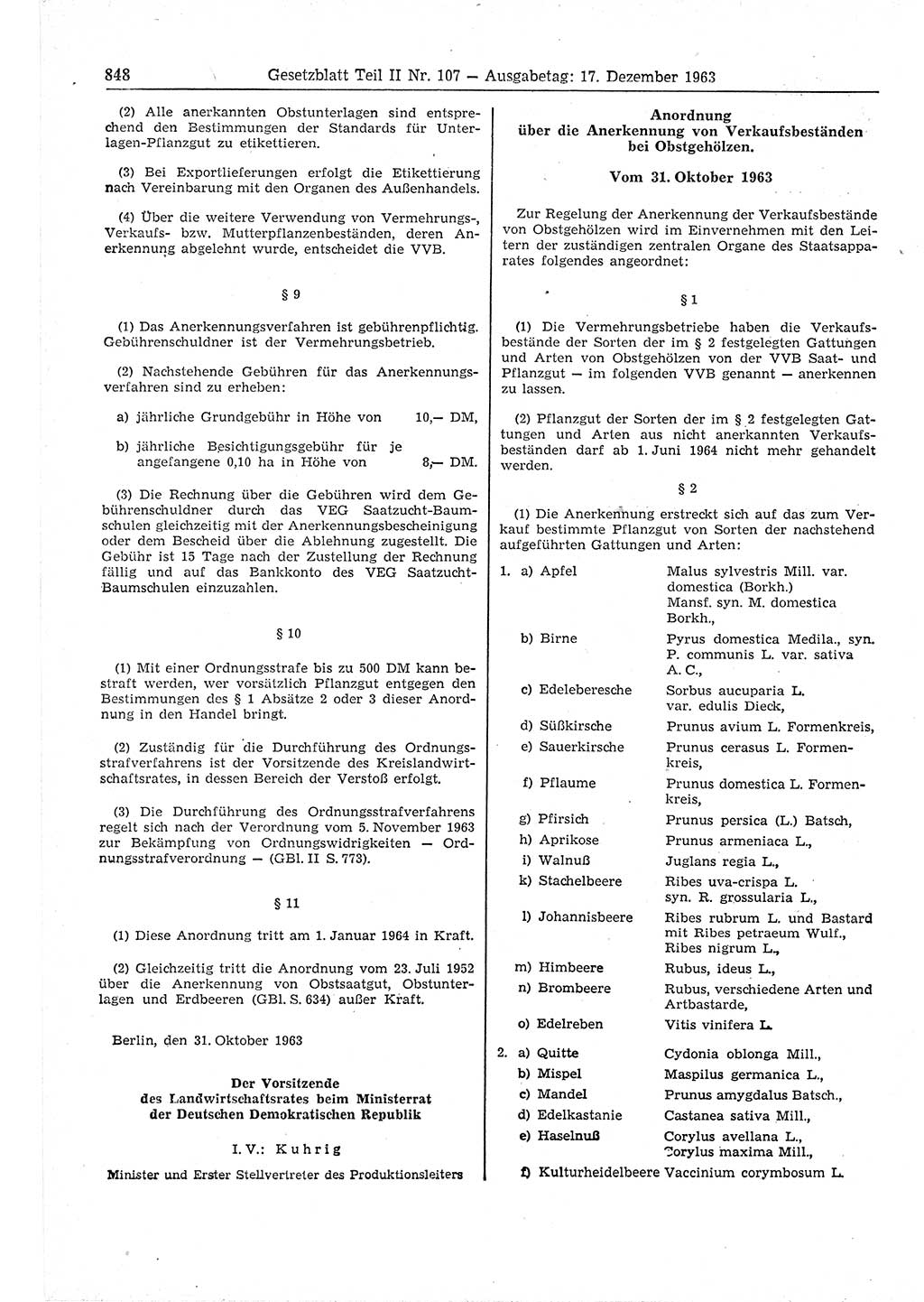 Gesetzblatt (GBl.) der Deutschen Demokratischen Republik (DDR) Teil ⅠⅠ 1963, Seite 848 (GBl. DDR ⅠⅠ 1963, S. 848)